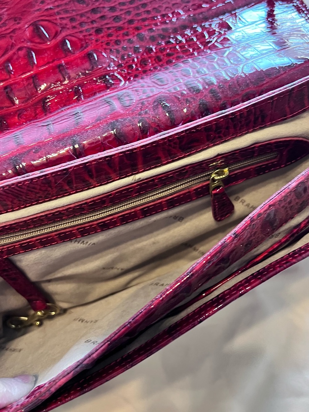 Brahmin Patent Croc-Embossed Shoulder Bag in Wine Red - Picture 7 of 7